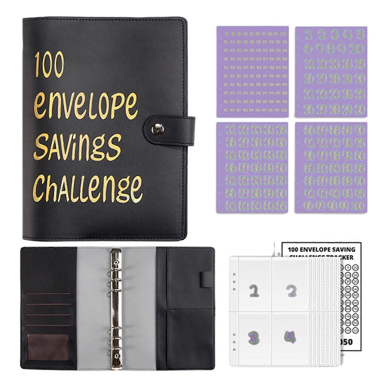 100 Envelope Challenge Binder, Saving Budget Planner, Envelope Challenge Folder, Money Saving Budget Folder with Money Envelopes, Save 5,050 black
