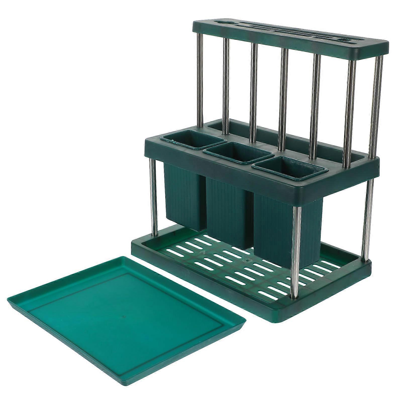 Cutlery Organizer Silverware Holder For Kitchen Counter Rectangular Green 25.00X23.00X16.00CM Storage 1Set