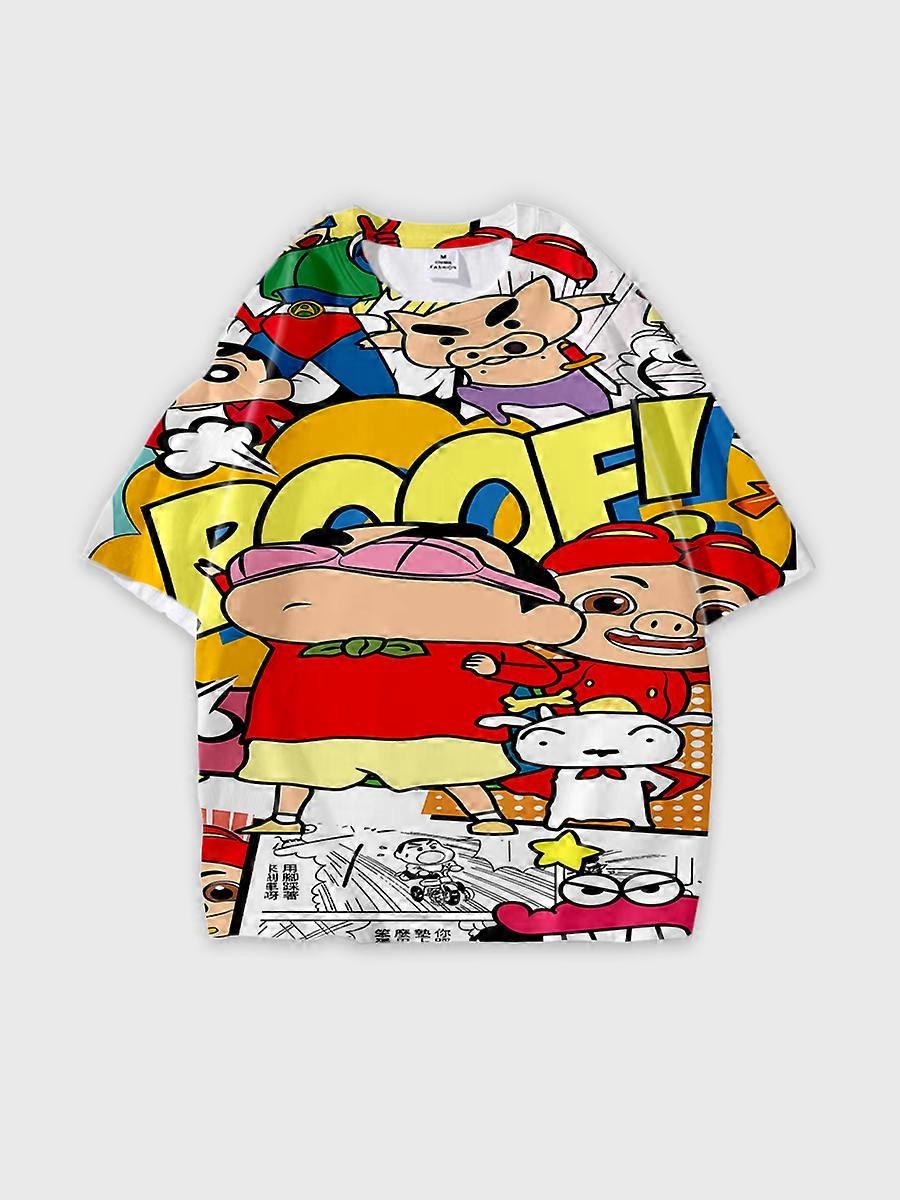 T-shirt girocollo Cartoon Pattern manica corta sciolta JW13