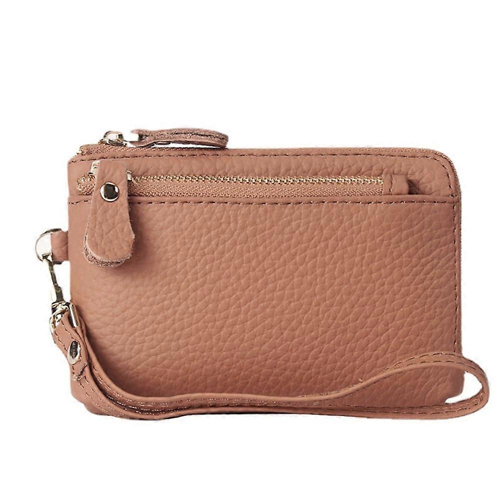 Leather Key Case with Zipper, 3 Compartments, Card Slots, Key Pouch – Lotus Pink