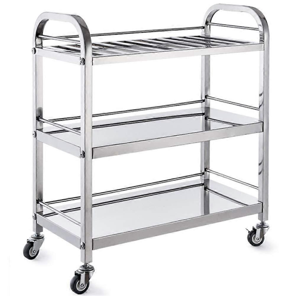 Multilayer household cart with guardrail design and steel handle, easy assembly for warehouse, bar, service, 3 layers gray 60X30X73cm