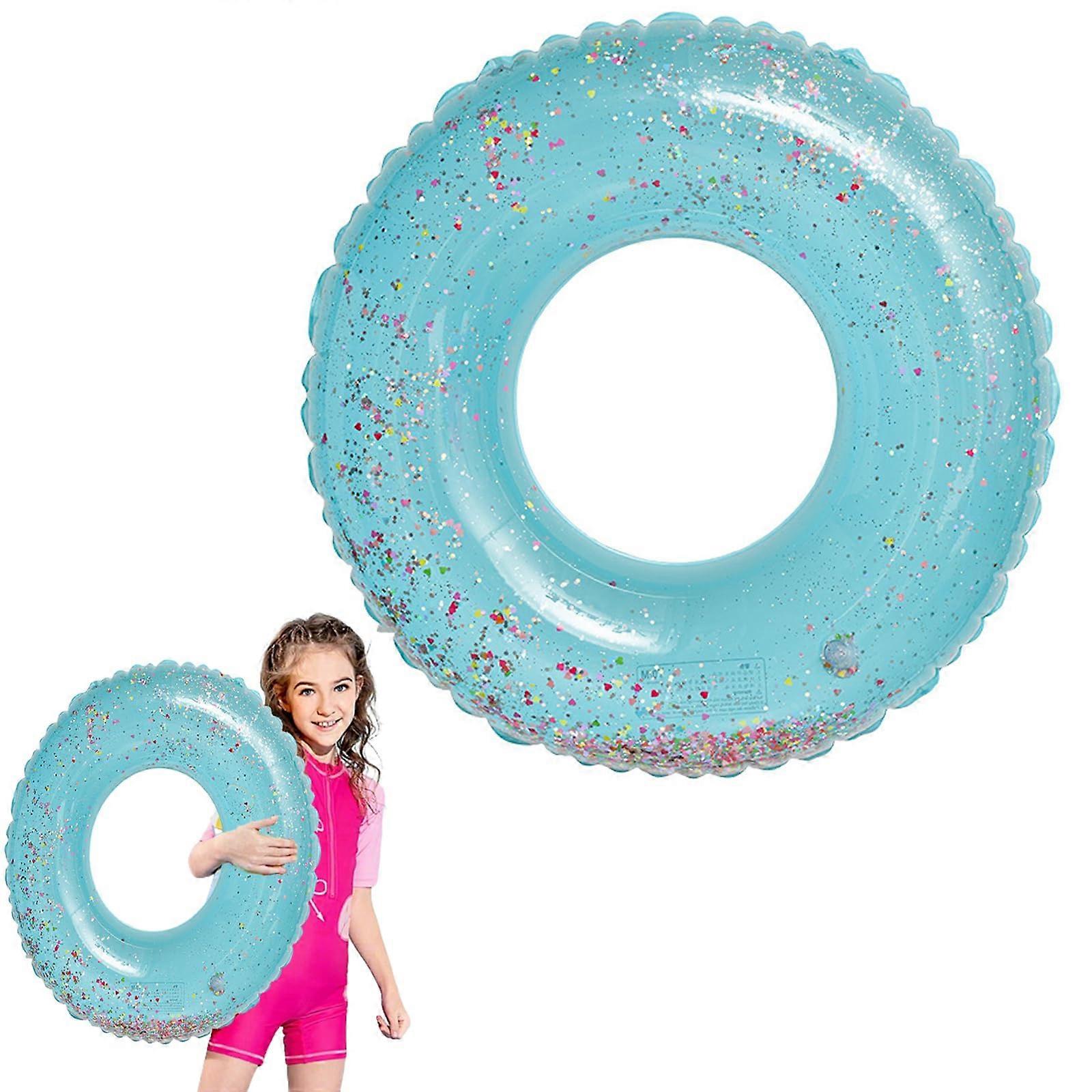 Inflatable Swimming Ring with Glitter, Summer Pool Ring for Ages 2, Blue