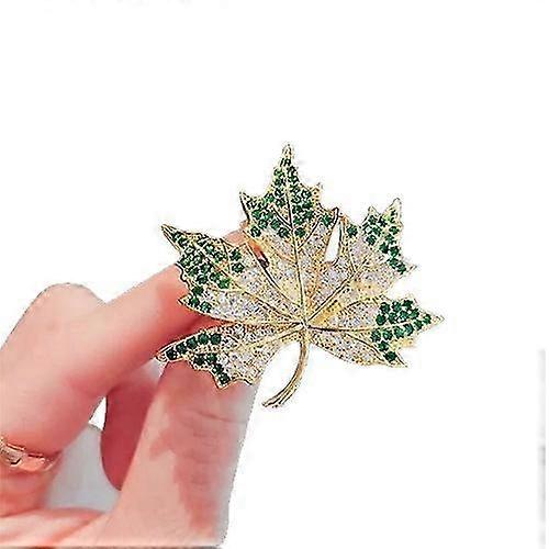 女性のための豪華なクリスタルジルコンメープルリーフブローチピン - 結婚式や特別な日のための光沢のある緑のラインストーン植物ジュエリー