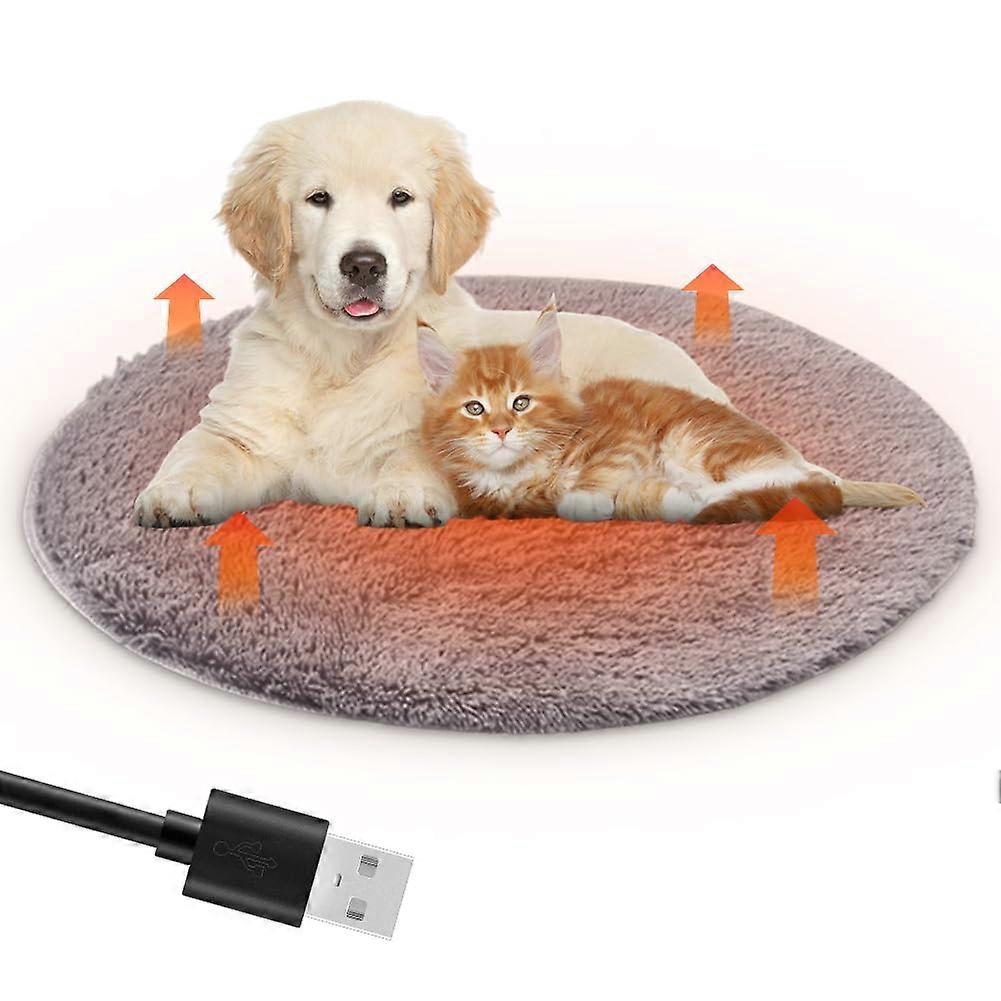 Heating Mat for Dogs and Cats 40 x 40 cm USB Electric Blanket 28 °C Soft Plush Heating Pad Gray for Pets
