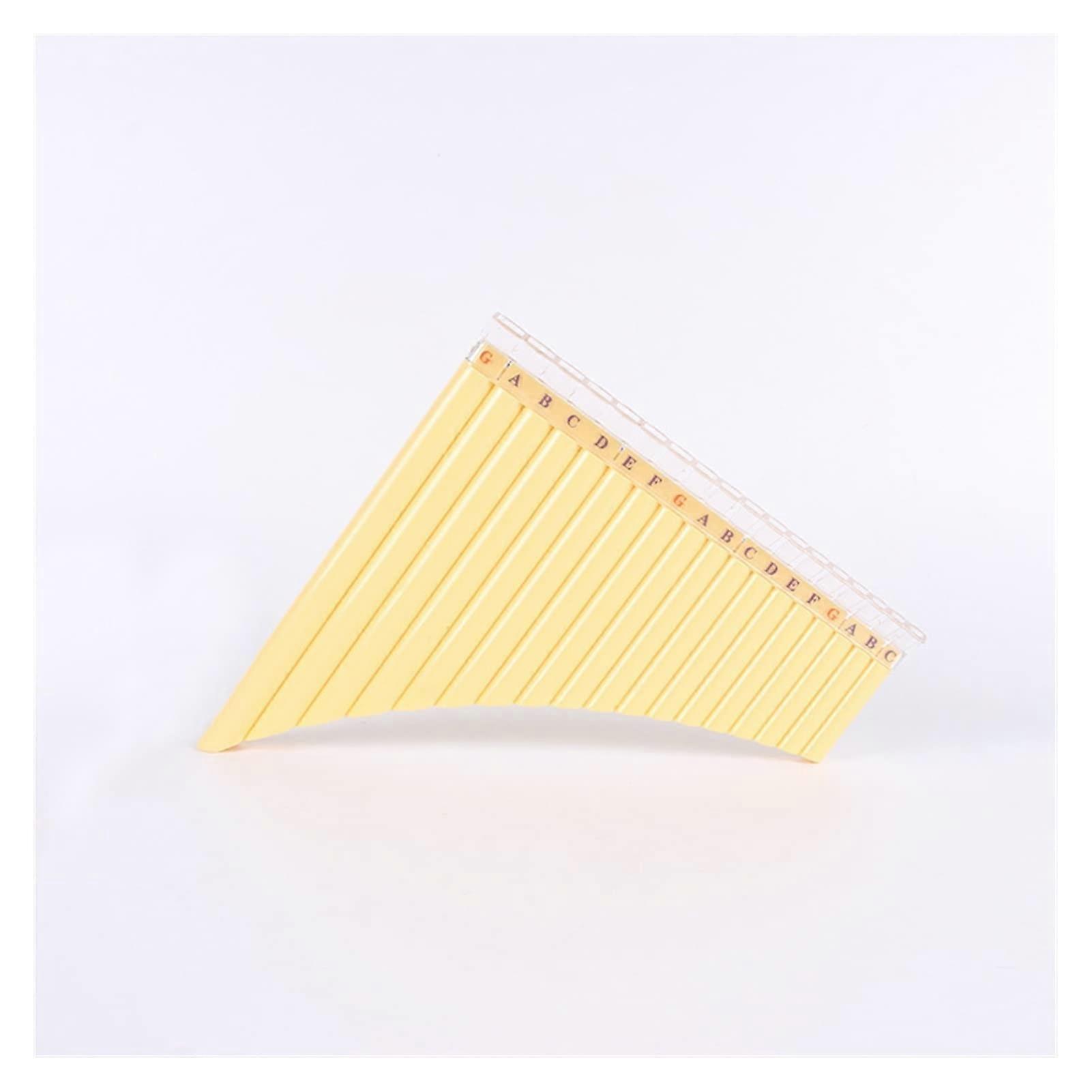 18 Pipe 16 Pipe Pan Flute in Alt-C Key for Beginners - Yellow 18 Tube Panflute, Lightweight Music Instrument