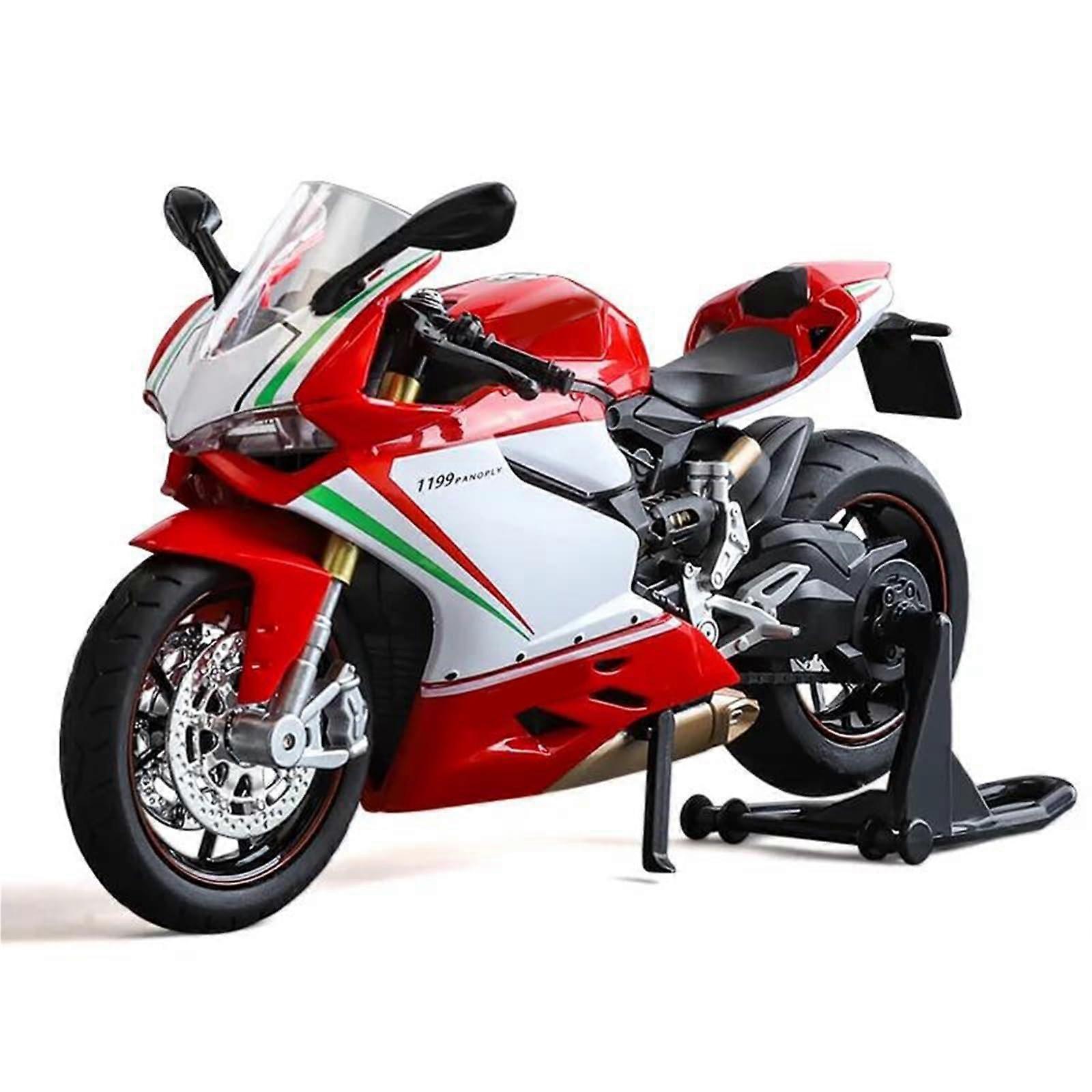 Ducati 1199 Motorcycle Toy Model Car Scale 1:12 Die-Cast Alloy Simulated Engine with Sound Light Chain Connection White