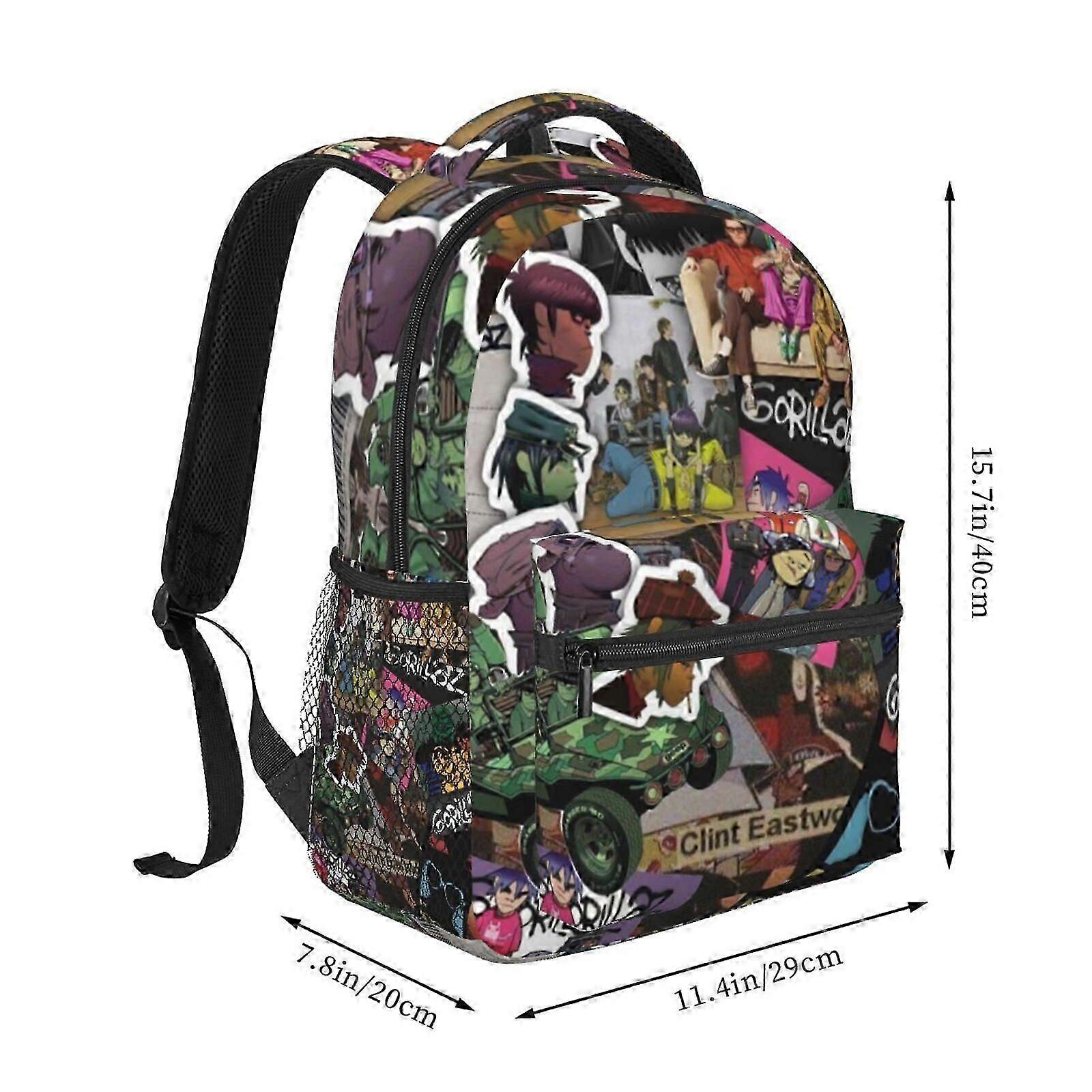b6320 Gorillaz كمبيوتر محمول حقيبة ظهر للسفر المشي لمسافات طويلة حقيبة ظهر أزياء عارضة حقيبة مدرسية حقيبة كتب مطبوعة حقيبة كتف للبالغين uji6320