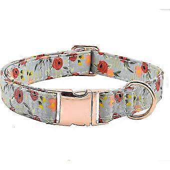 Durable Adjustable Metal Buckle Dog Collar with Soft Flower Design - Comfortable for Small, Medium & Large Dogs (Size M: 13-18in)