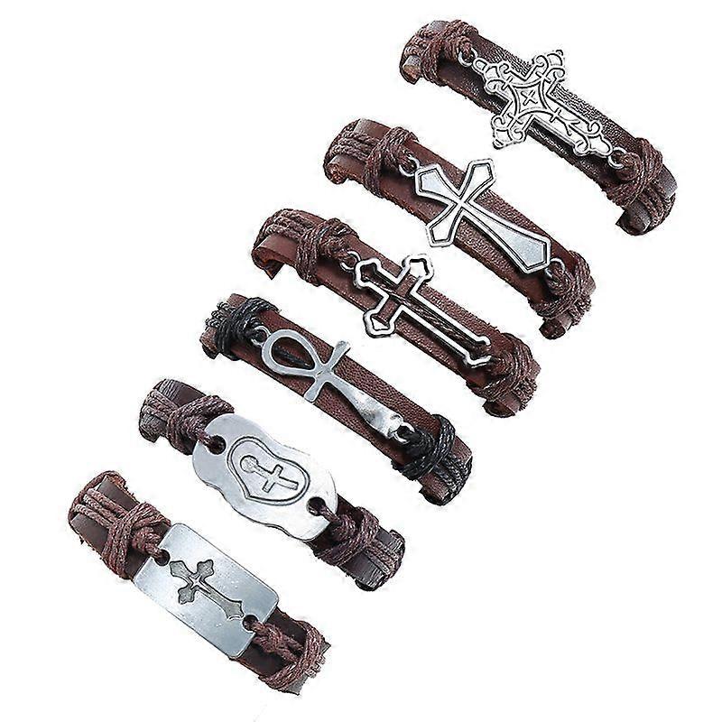 Alloy Cross Bracelet Set - Cross multi-layered cowhide bracelet - Cross hand-woven bracelets