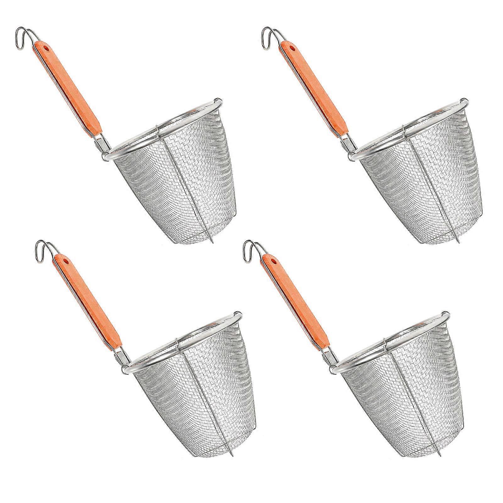 Stainless Steel Mesh Strainer Basket with Handle Noodle Colander for Pasta, Heat Resistant, Easy Drain Design, 4PCS Set