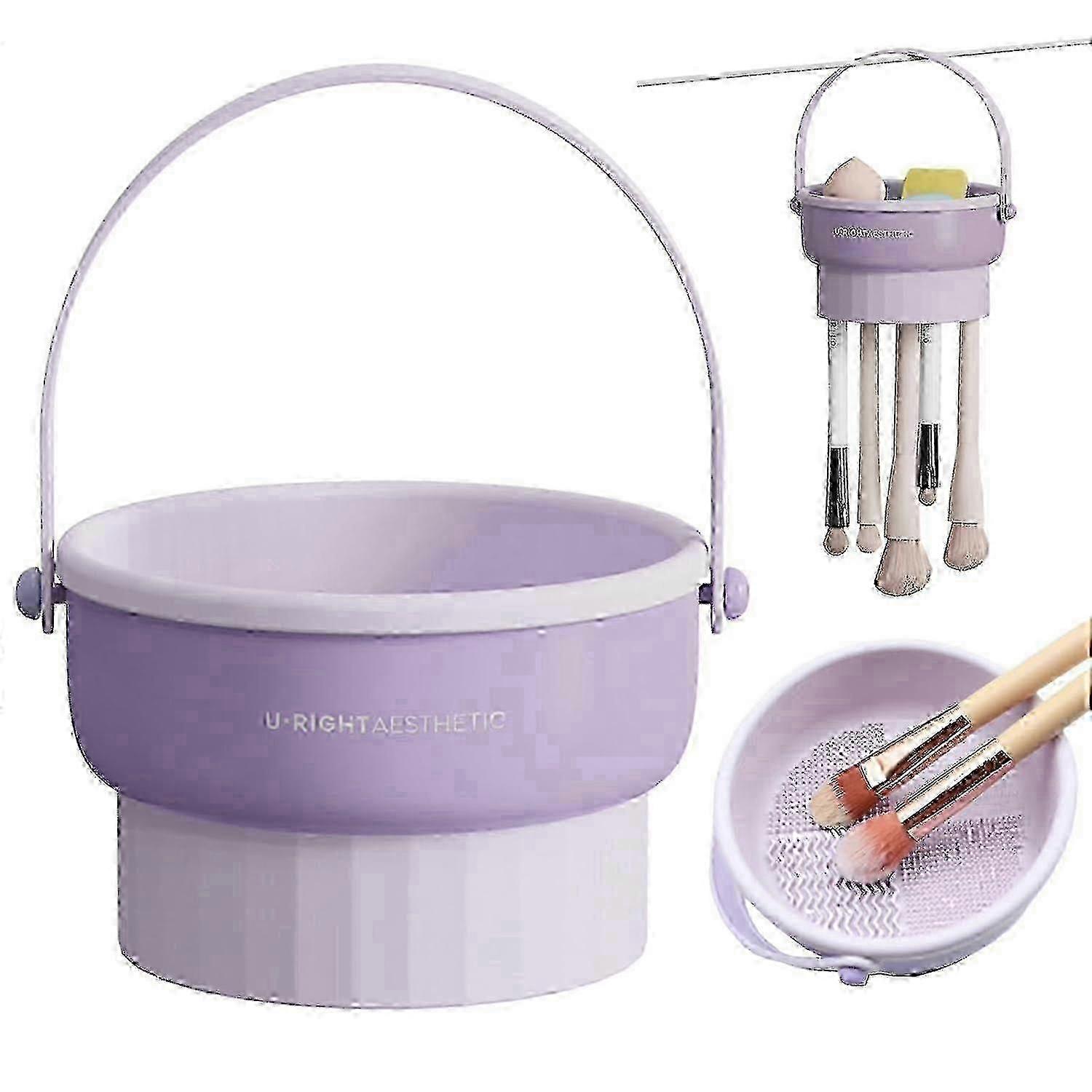 Makeup Brush Cleaning Mat Hanging Drying Rack - Purple