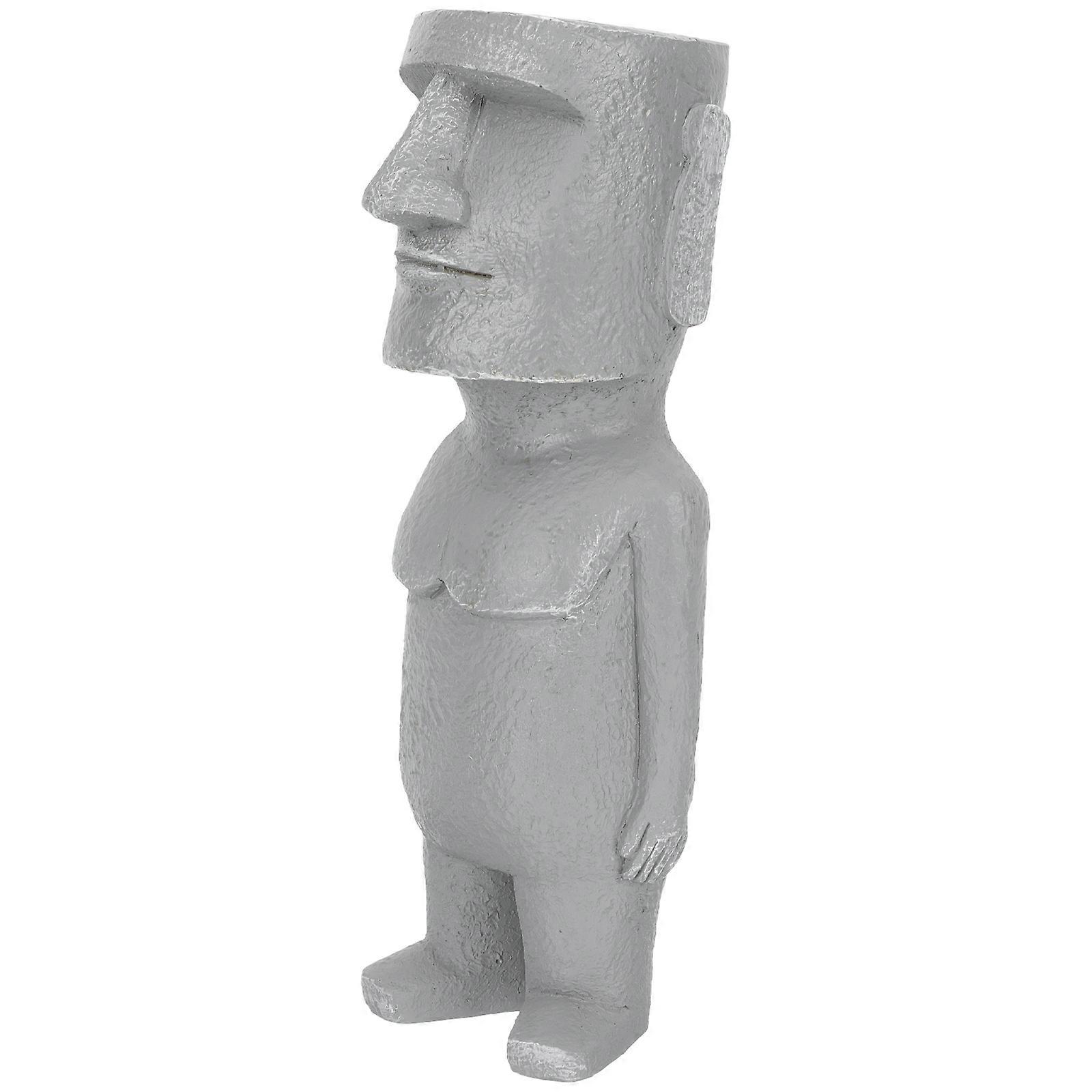 Creative Moai Statue Resin Figurine Indoor Decoration Grey 20.7x9x7.8cm Desktop Decor 1Pack