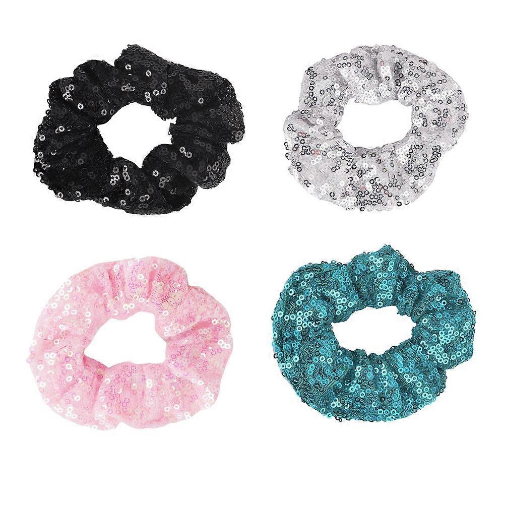 スパンコールヘアネクタイスタイリングアクセサリー無地ヘアリング耐久性のある布素材女の子のためのあらゆる機会4個