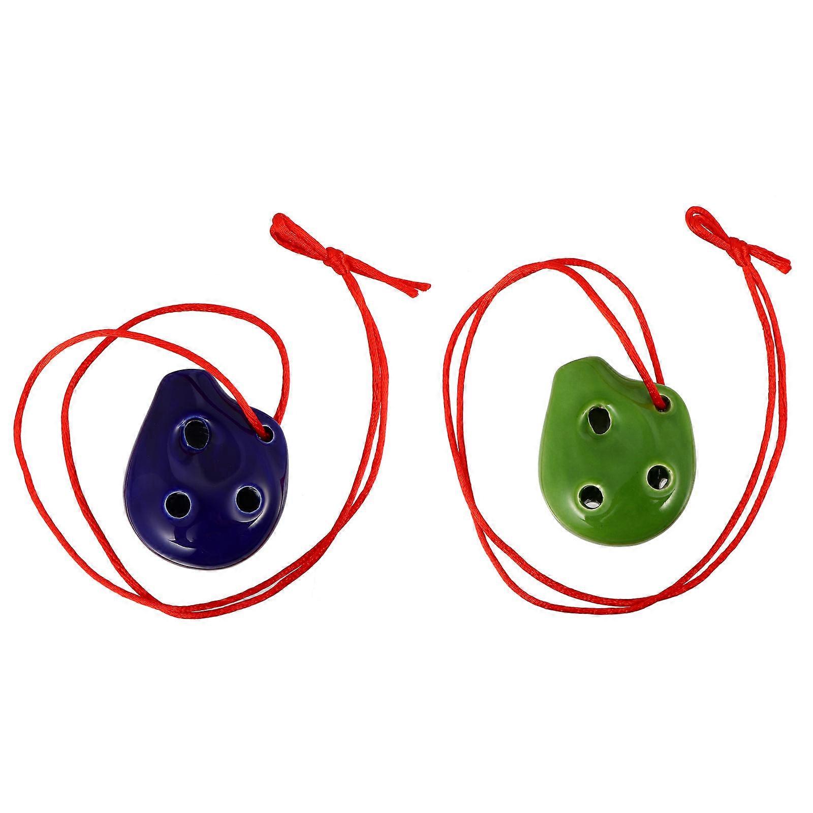 2pcs Ceramic Alto C Ocarina Flute with Lanyard Durable Water Drop Design Musical Instrument for Beginners