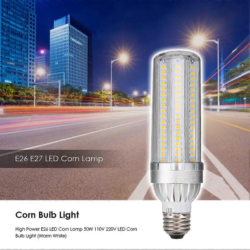 E26 大功率 LED 玉米灯泡 50W 110V 220V LED 玉米灯泡铝制冷却风扇家用无闪烁灯（暖白色）