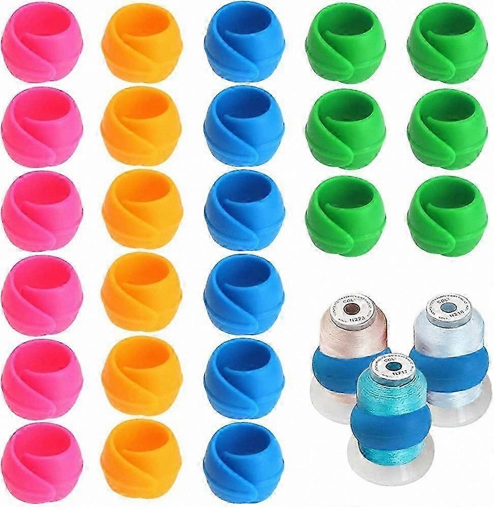 24-Pack Thread Spool Huggers in 4 Colors, Bobbin Holders to Stop Unraveling and Keep Sewing Machine Bobbins Tidy