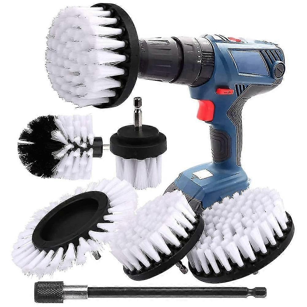 6-piece drill cleaning brush, White plastic material, Suitable for multiple scenarios, Multiple brush heads available