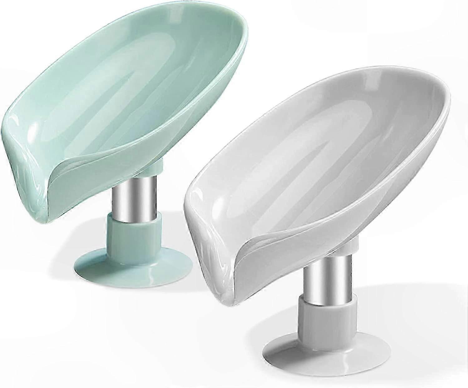 Leaf-Shaped Soap Dishes with Drainage, 2-Pack Suction Holders for Bar Soap, Easy-to-Clean Bathroom Tray