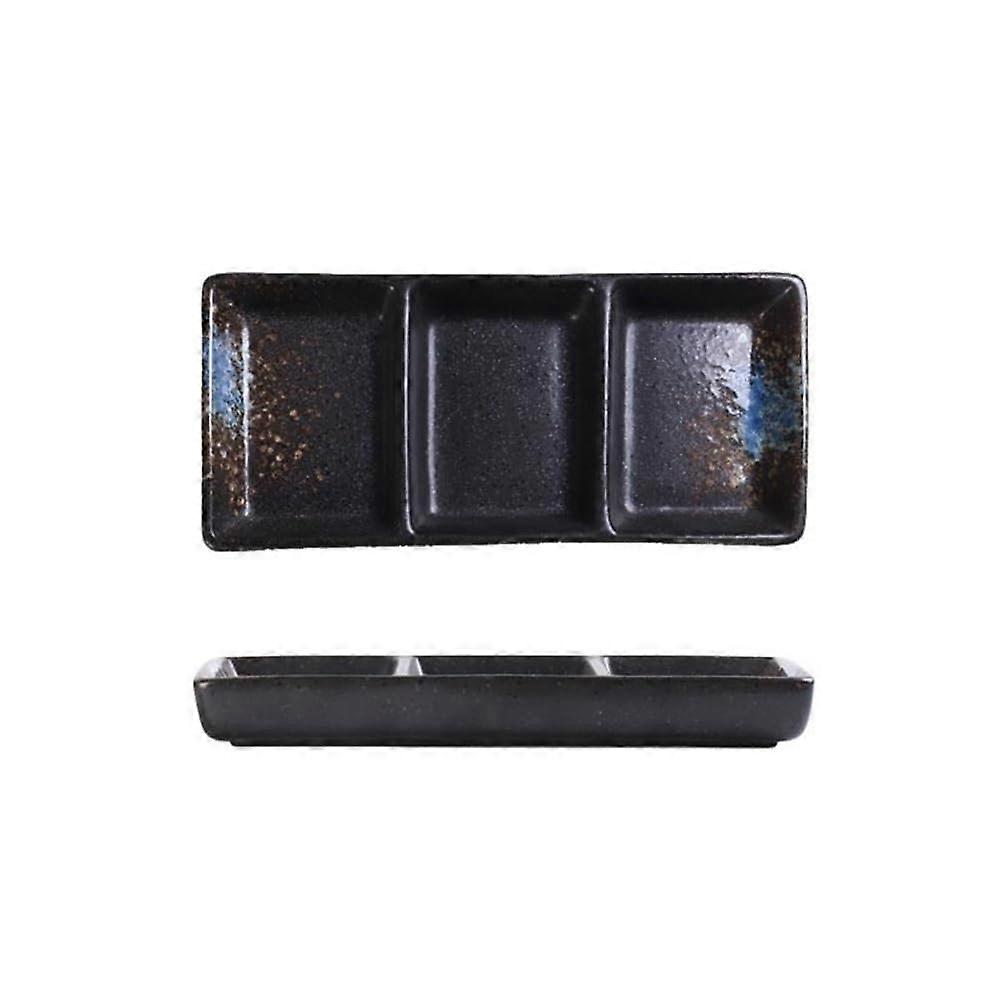 Ceramic Sauce Bowls Set for Sushi and Dips - Black Porcelain Snack Plates with River Color Design, Small Serving Trays