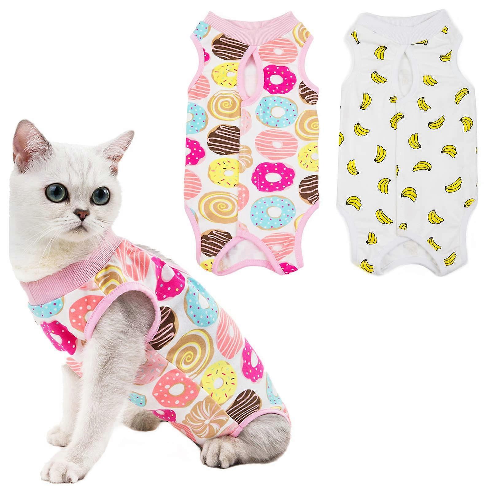 Cat Recovery Suit 2 Pack Surgical Recovery Suit Pet Cone Alternative for Small Medium Pets Banana Donut L
