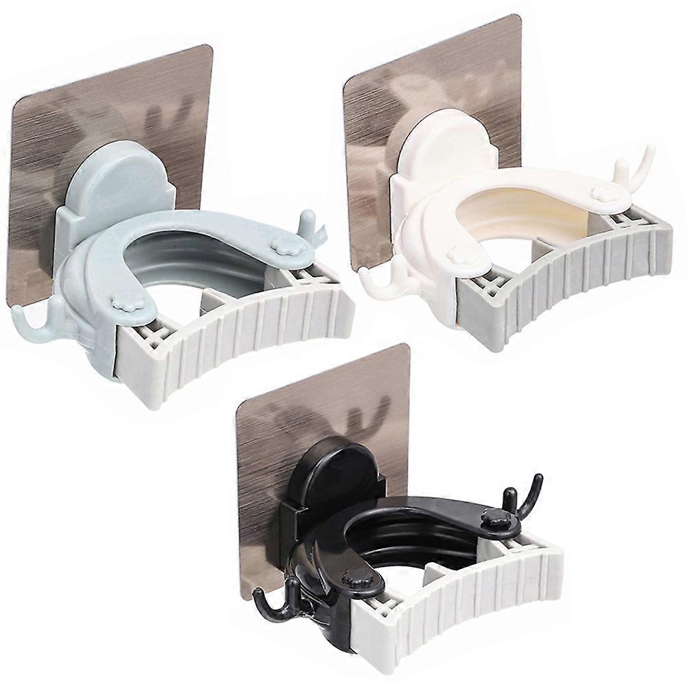 Wall Mountable Mop Holder with Strong Adhesive for Home Use Black ABS PPR 3 Pieces