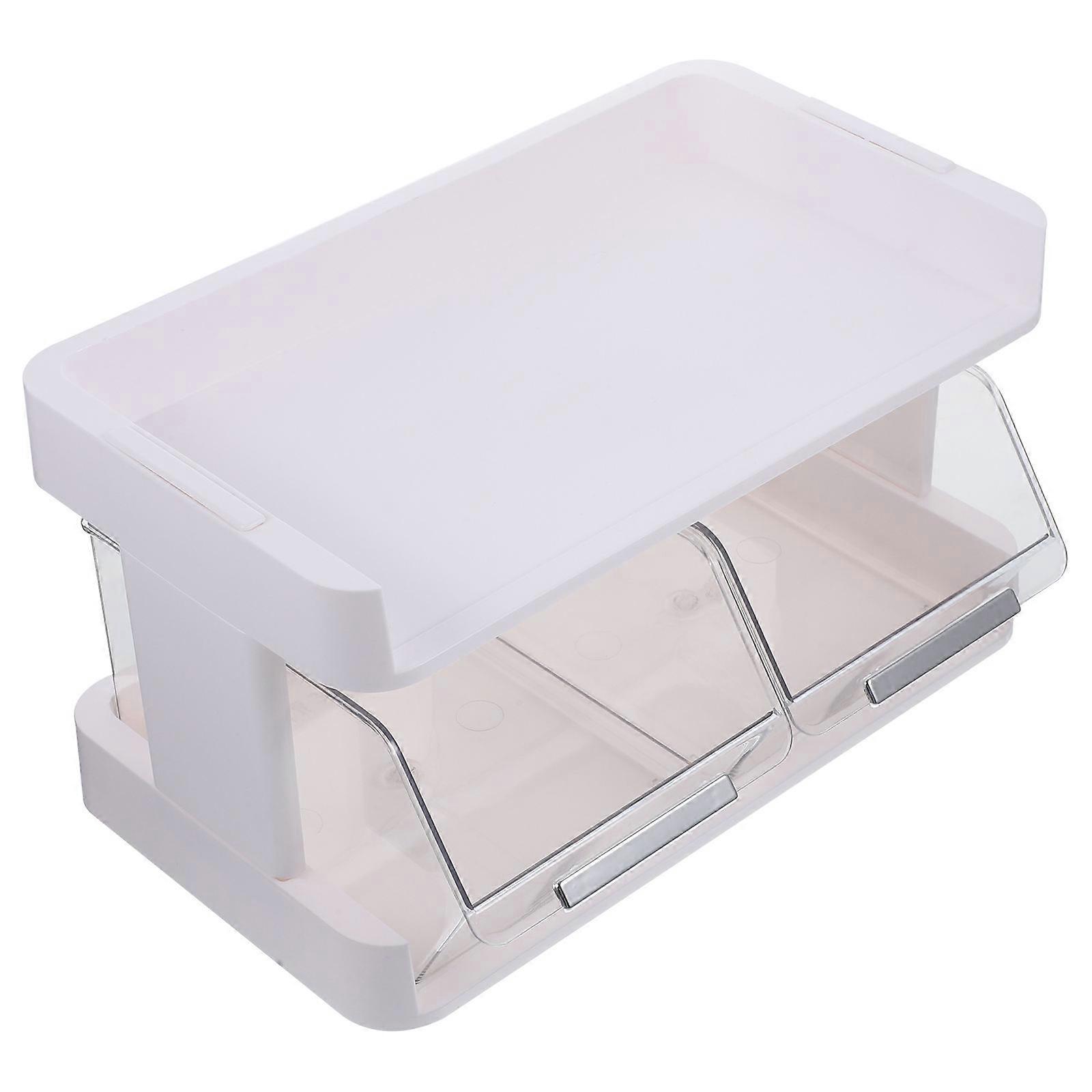 White Plastic Storage Rack for Desktop Organization with Dust-Proof Design 2 Tier