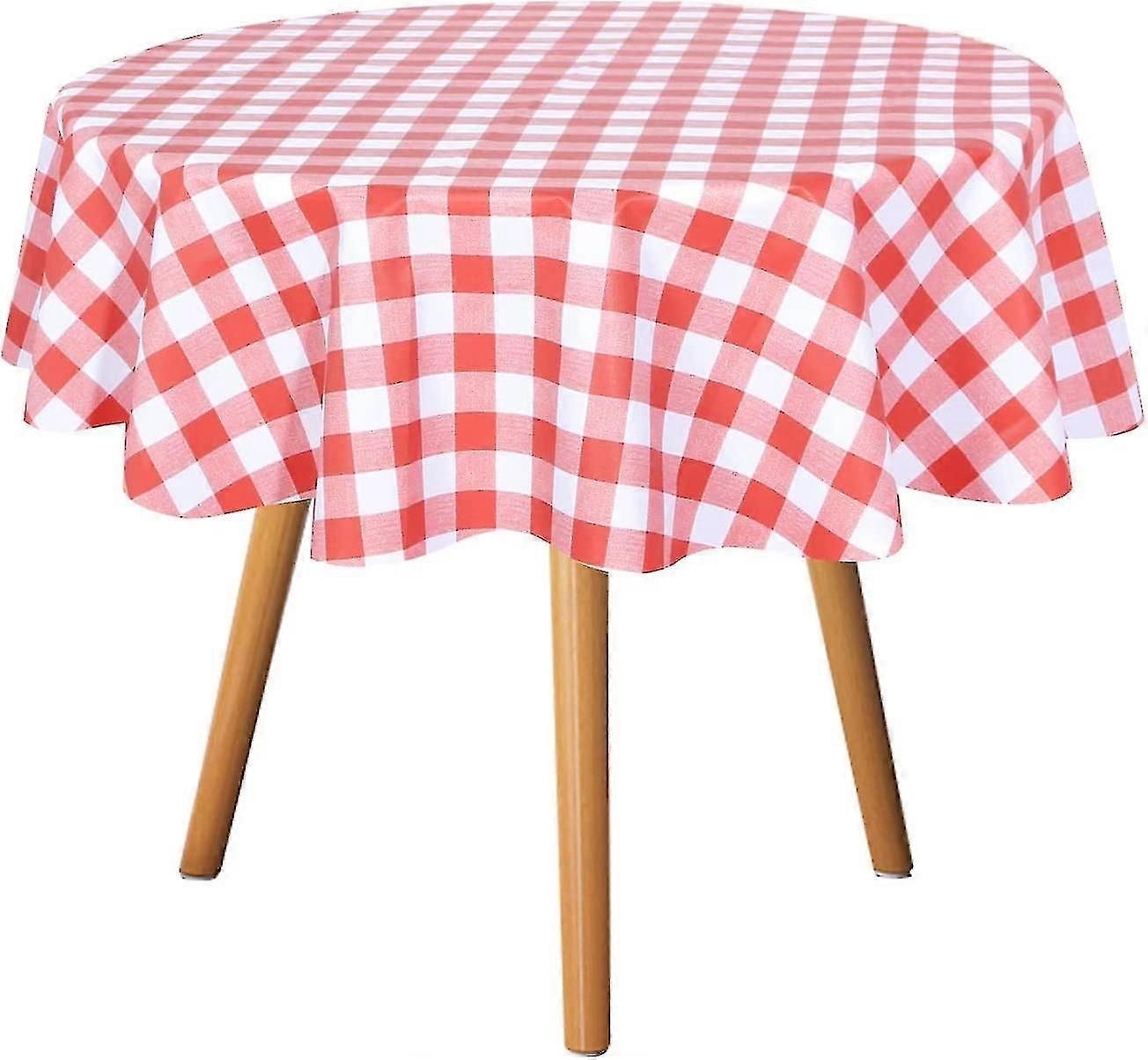 Nappe ronde en vinyle à carreaux - 60 pouces, 100% imperméable à l’eau, huile imperméable à l’eau Imperméable à l’eau Imperméable Pvc Nappe, essuyer nettoyer la couverture de table, rouge et blanc