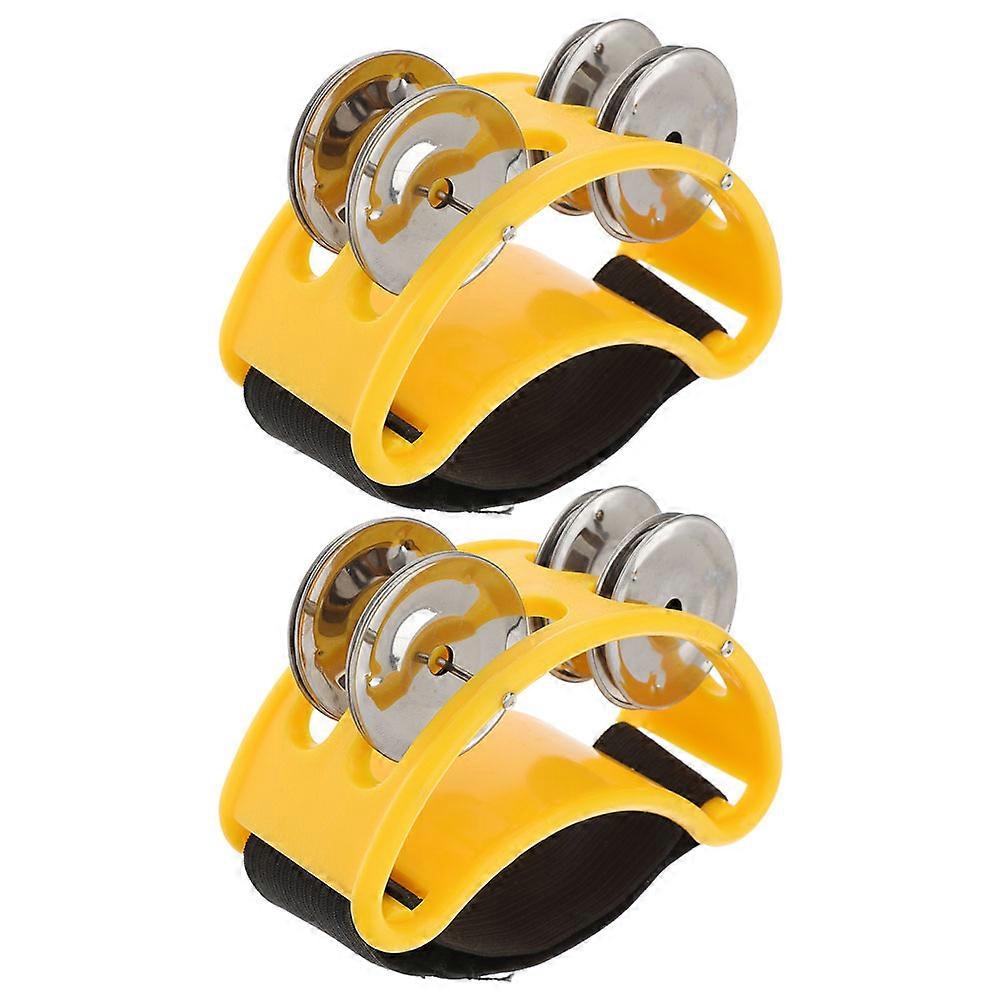 2pcs Row Foot Tambourine Percussion Bell Shaker for Band Shows, Music Lessons & Live Performances Yellow Accompaniment Instrument