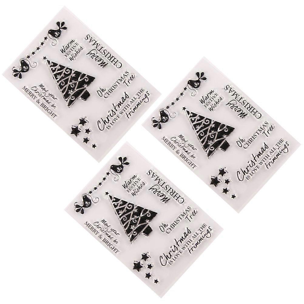 3Pcs Christmas Tree Design Stamp Sheets For DIY Crafting And Scrapbooking Projects In Assorted Color Featuring Transparent