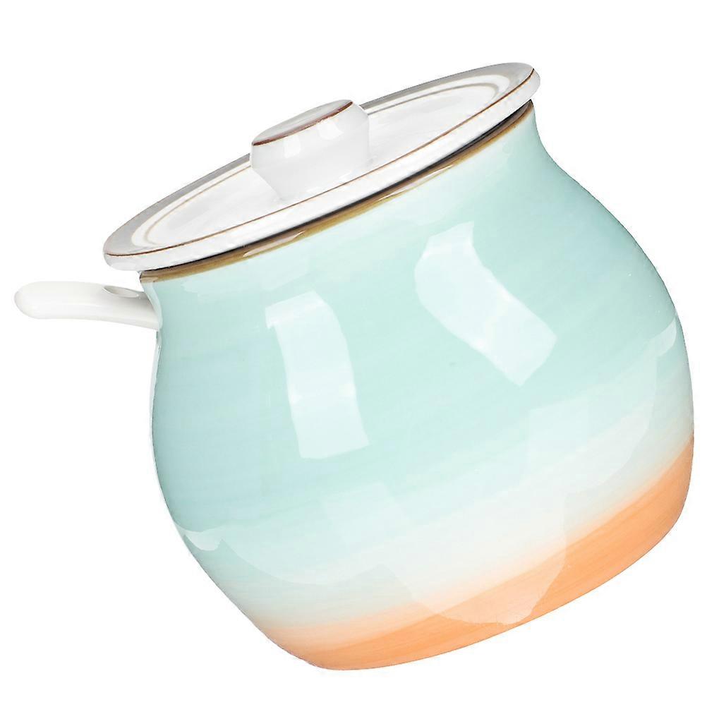 Ceramic Sugar Container For Kitchenware And Coffee Accessories 12.5X12.5CM With Spoon For Storage 1Pack