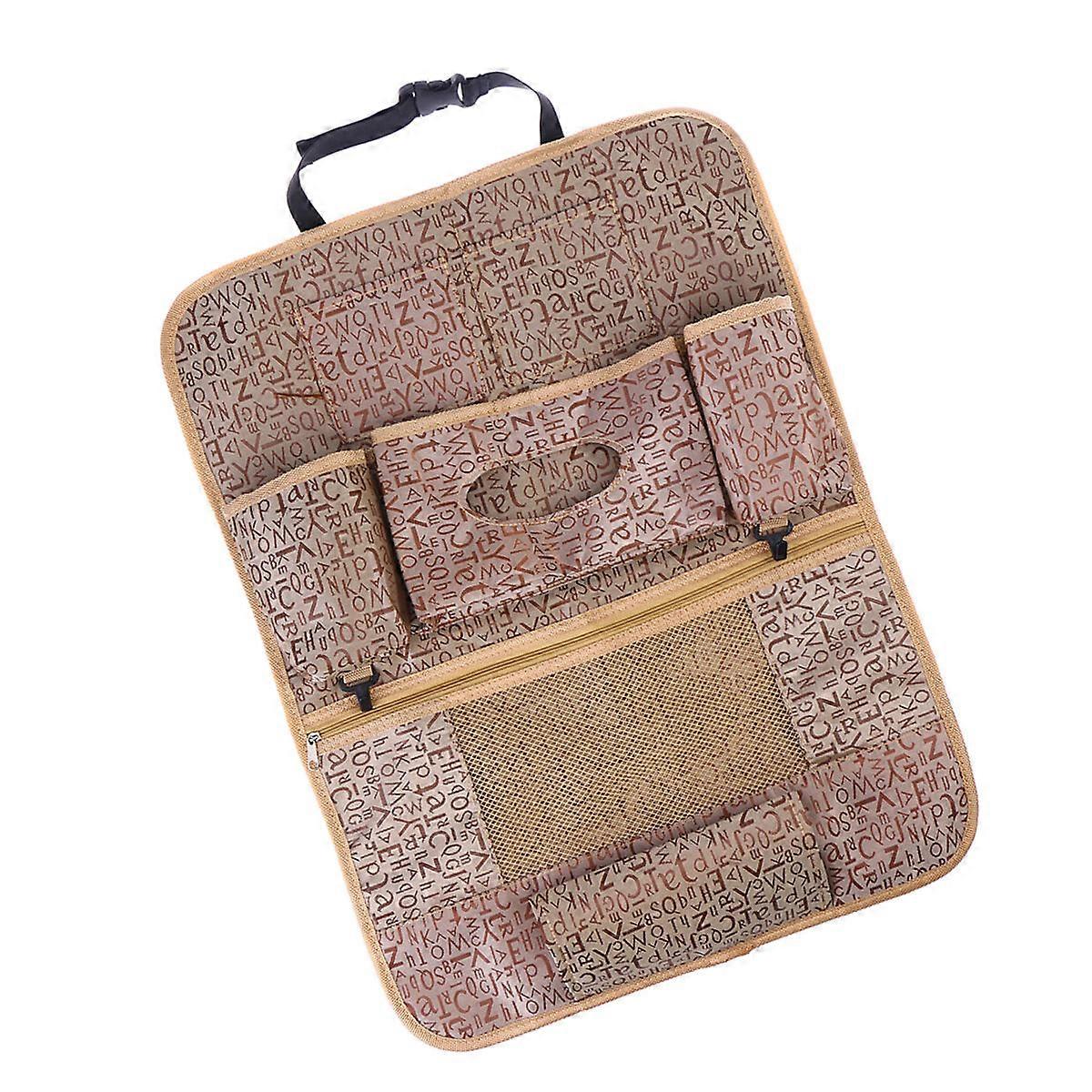 Multi-Pocket Back Seat Organizer Bag In Khaki For Car Travel And Daily Use 1Set