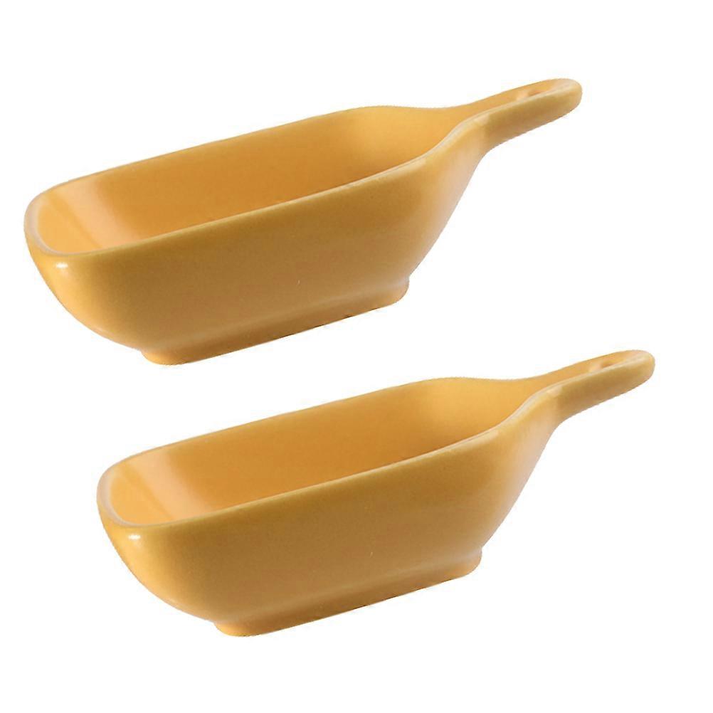 Ceramic Seasoning Plate 2Pcs Rectangular With Handle Perfect For Sauce And Snack Storage Using In Your Kitchen Dining And BBQ