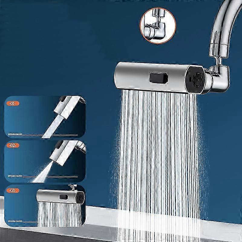 Kitchen rainwater faucet three-speed outlet universal multi-functional rotary nozzle splash foaming device