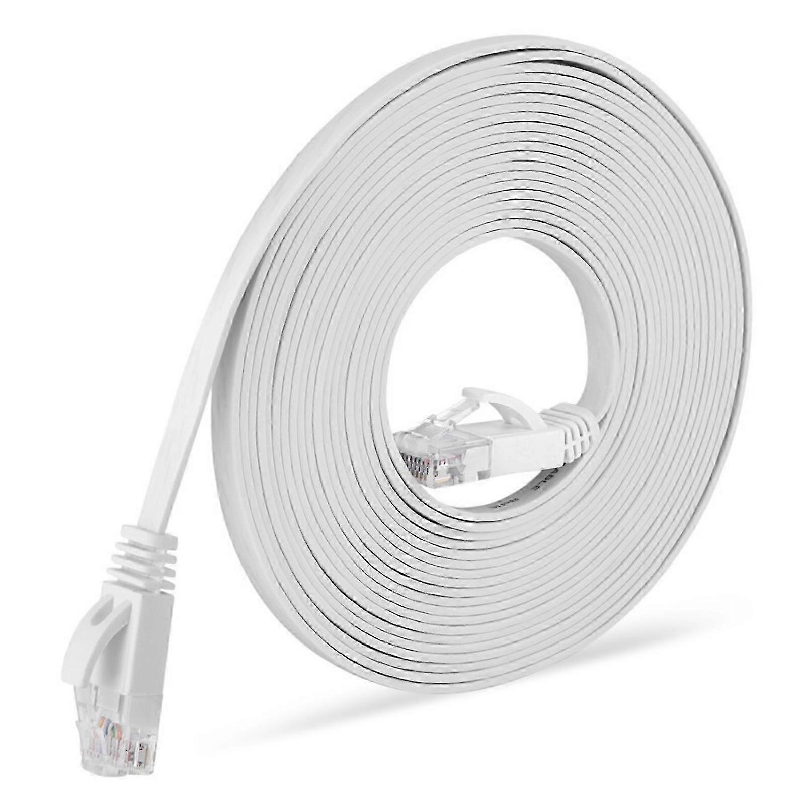 15m Cat6 Flat Ethernet Cable - High-Speed RJ45 LAN Network Cable for Laptop, PC, and Router - White Internet Patch Cable Replacement