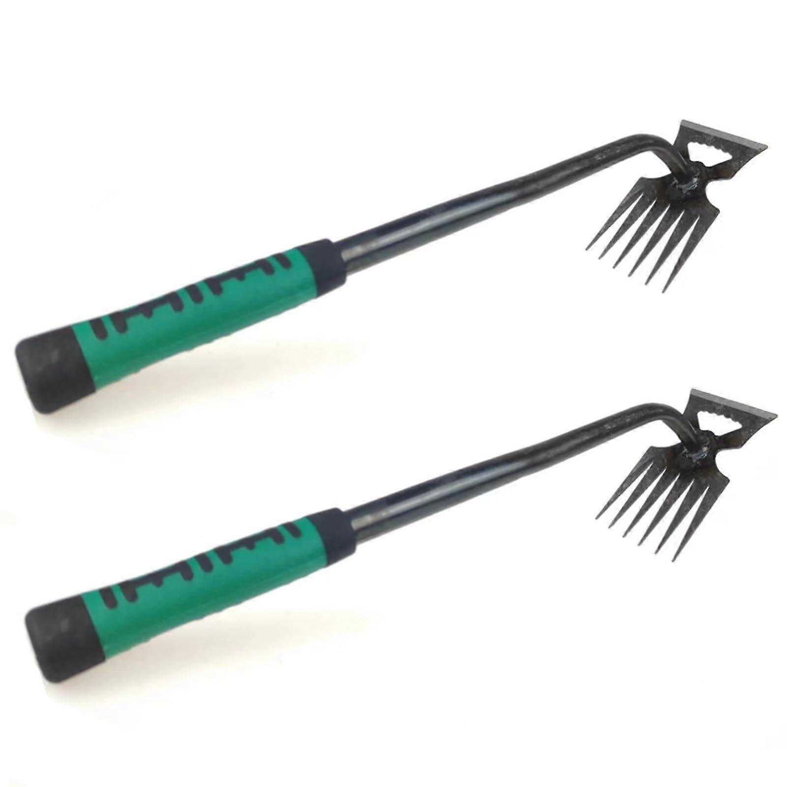2 Pack Weed Puller Tool with Silicone Grip, 6-Tooth Hand Weeder for Gardening, Durable Silver Green