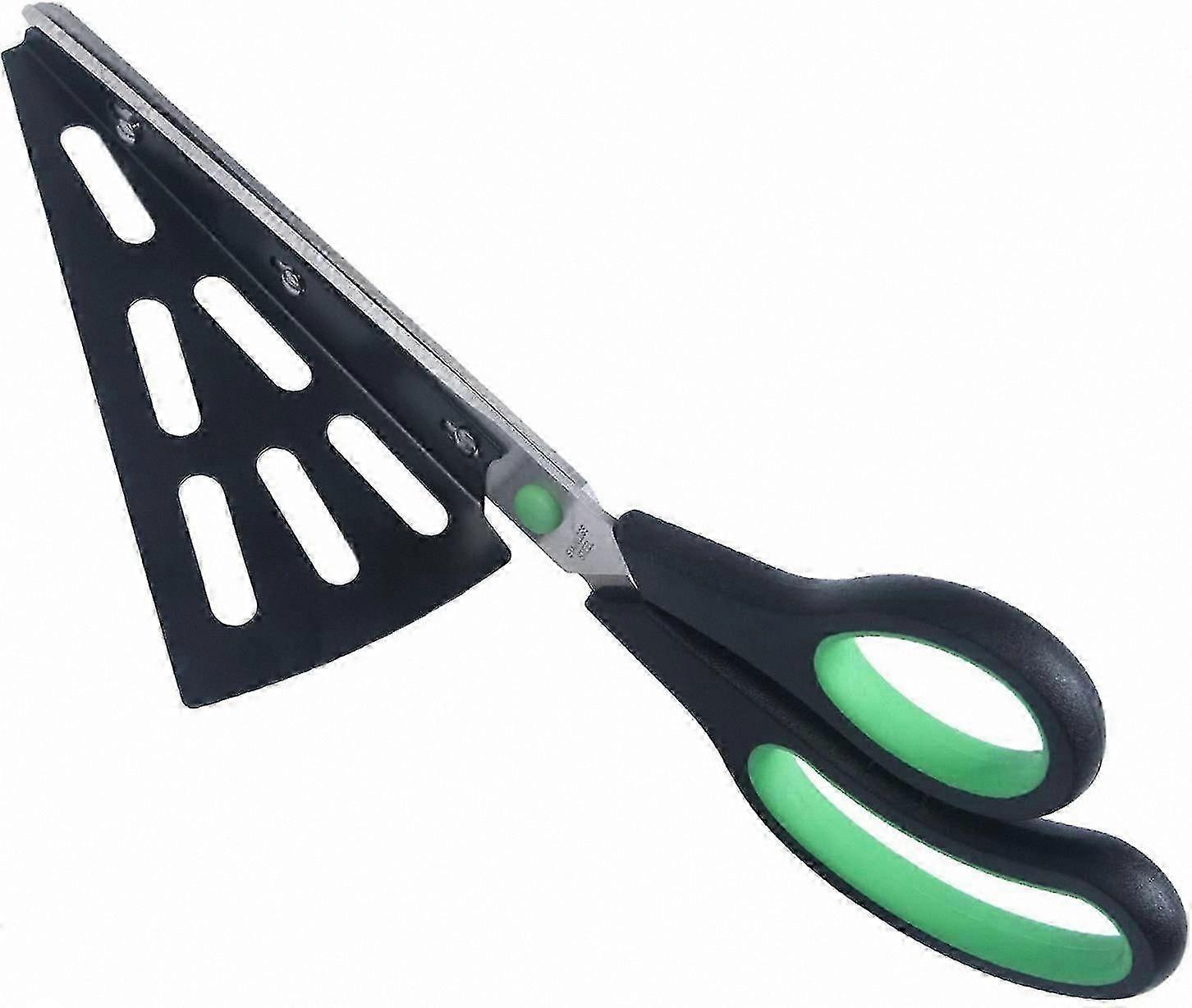 Stainless Steel Pizza Scissors with Sharp Blades and Server Functionality - Green Handle for Easy Cutting and Serving