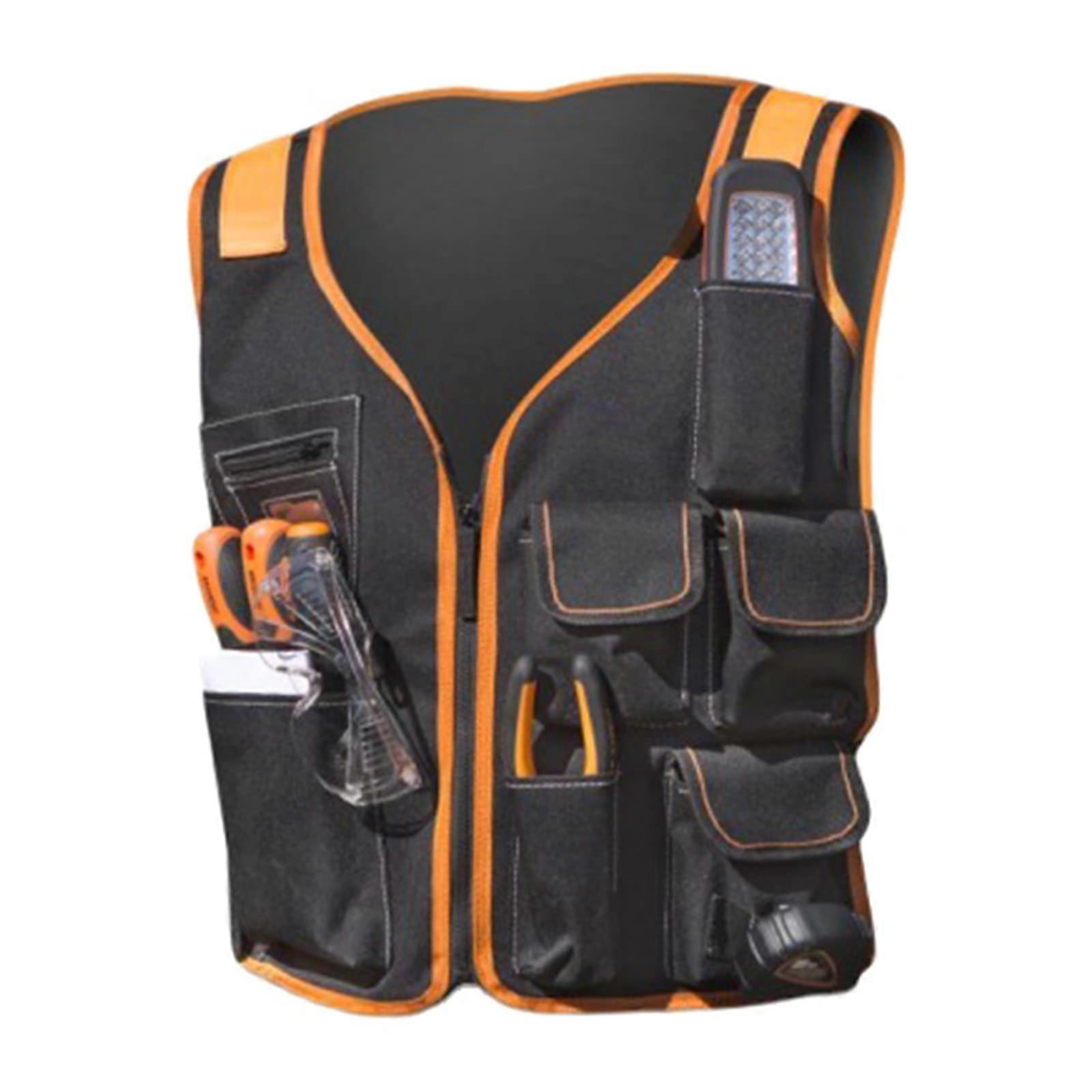 Adjustable Multi-Pocket Tool Vest for Electricians with Zip Pockets