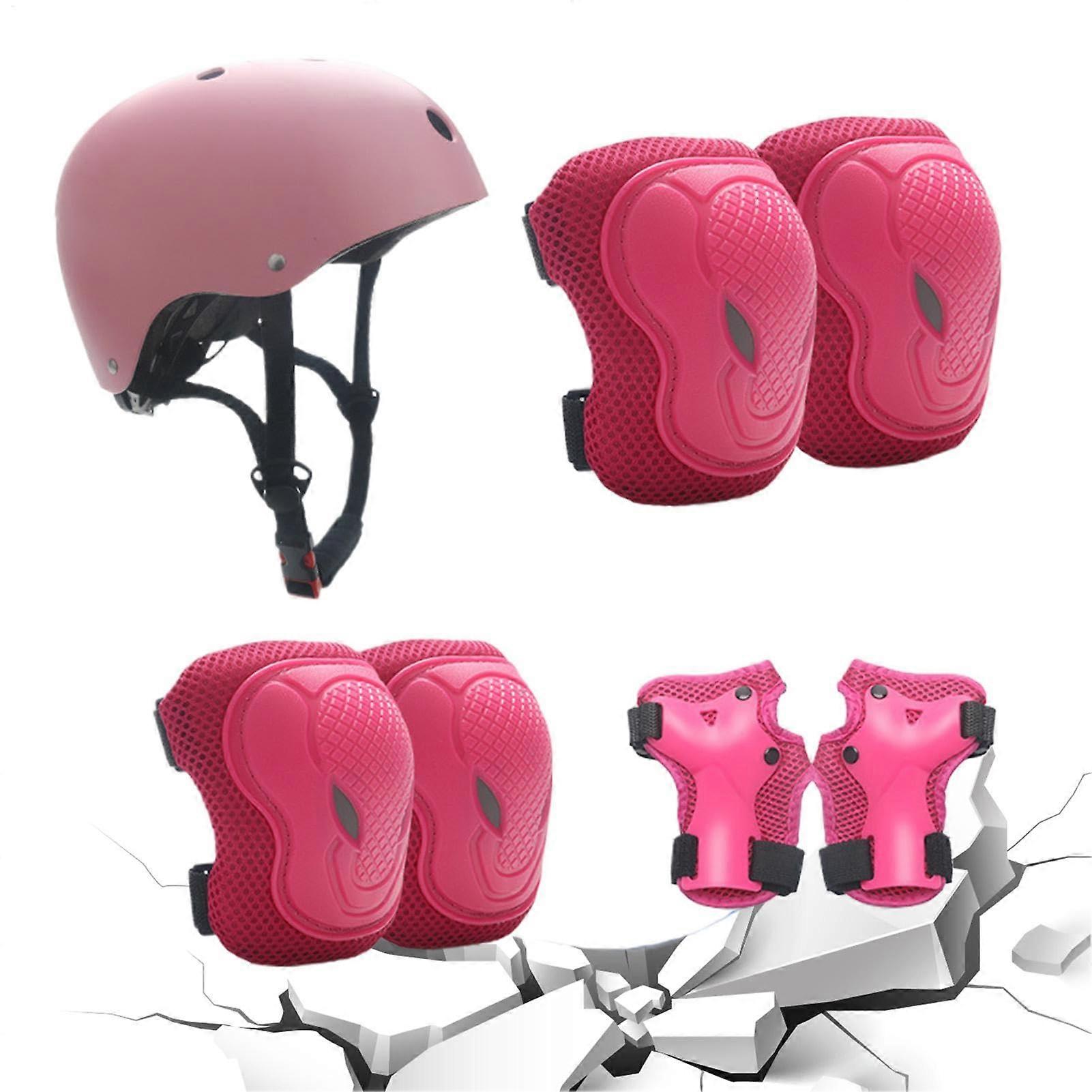 Kids Bikes Helmet Set Pink Size M With Adjustable Straps Includes Knee And Elbow Pads Protective Gear For Children