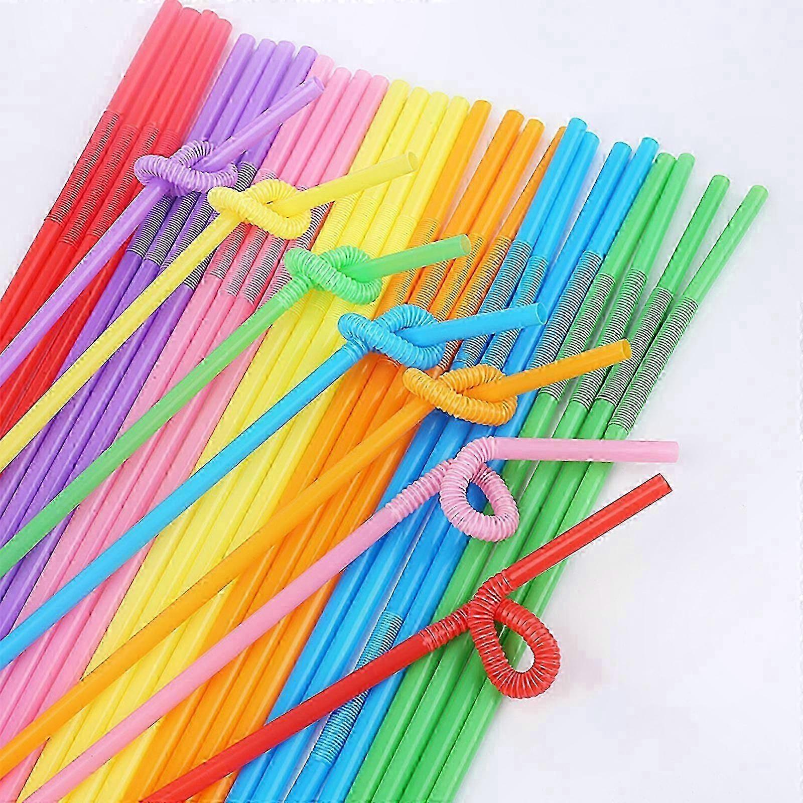 Bent Plastic Straws in Assorted Colors - 100 Count for Beverages, Smoothies & More