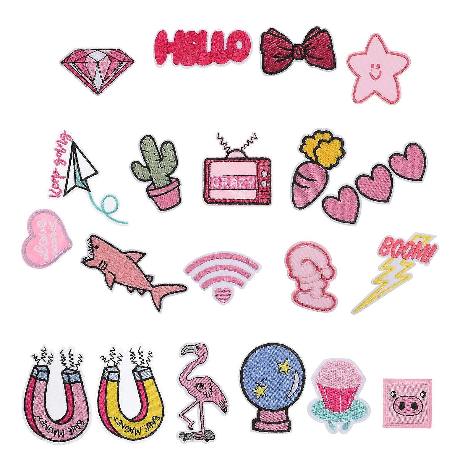 20Pcs Heart Shape Bow Shape Embroidery Clothing Patches for Diy Projects Fashion in Pink Polyester