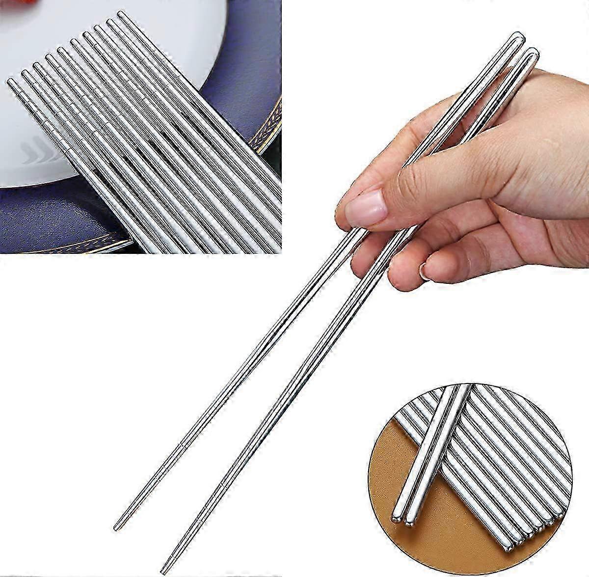 10 Pairs Reusable Stainless Steel Chopsticks - Durable Metal Utensils for Dining & Asian Cuisine