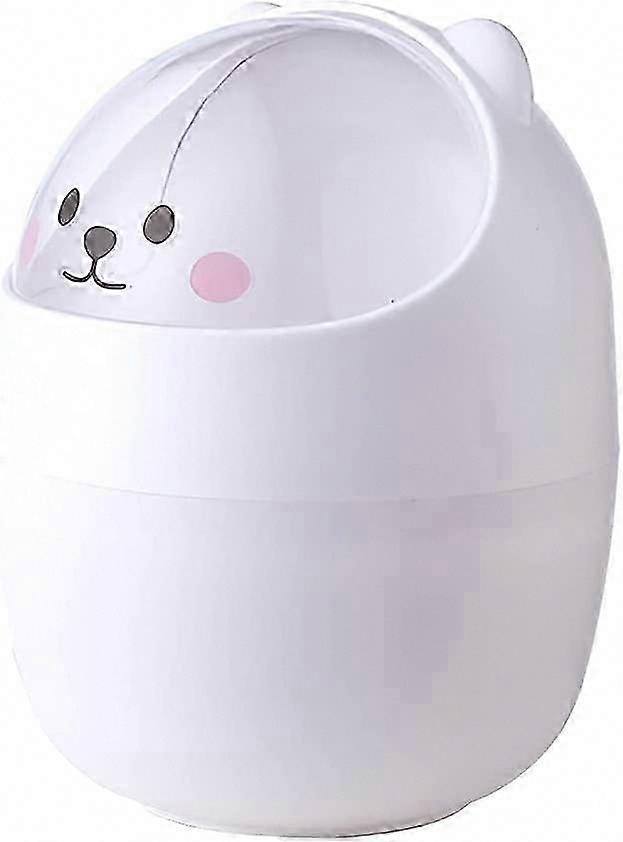 4L Cute Bear Desktop Trash Can, Cartoon Paper Bin with Lid for Office Study Bedroom