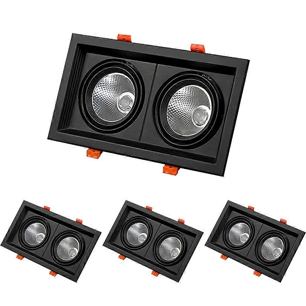 Downlight Double Heads Spotlight Adjustable Angle Square Recessed LED Ceiling Lamps Aluminum Embedded Rectangle 4Pcs
