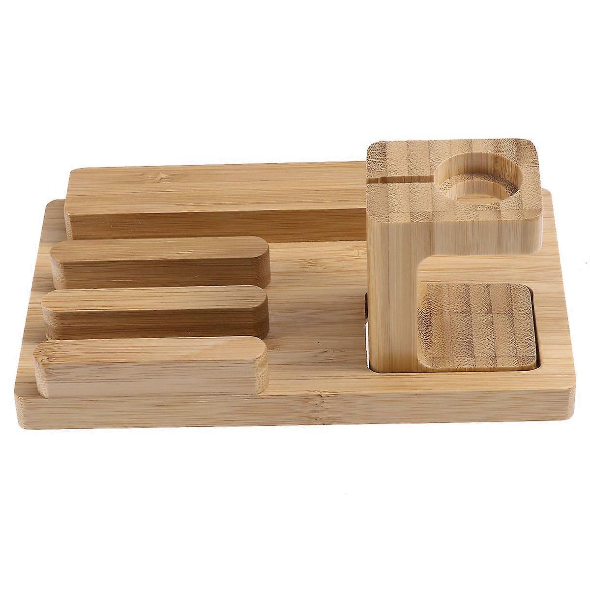 Bamboo Charging Dock Stand for Phone & Watch – Non Slip, Scratch Resistant Desk Cradle with Cable Management, Lightweight & Portable Device Organizer