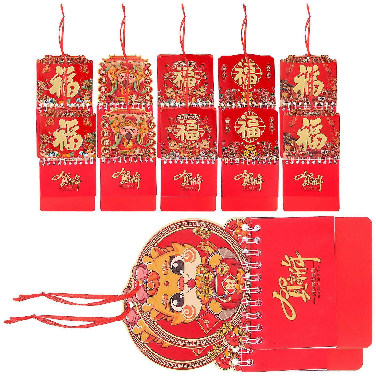 Wall Calendar Chinese Style 12 Pcs Home Decoration Paper Red Date Checking for Family Members