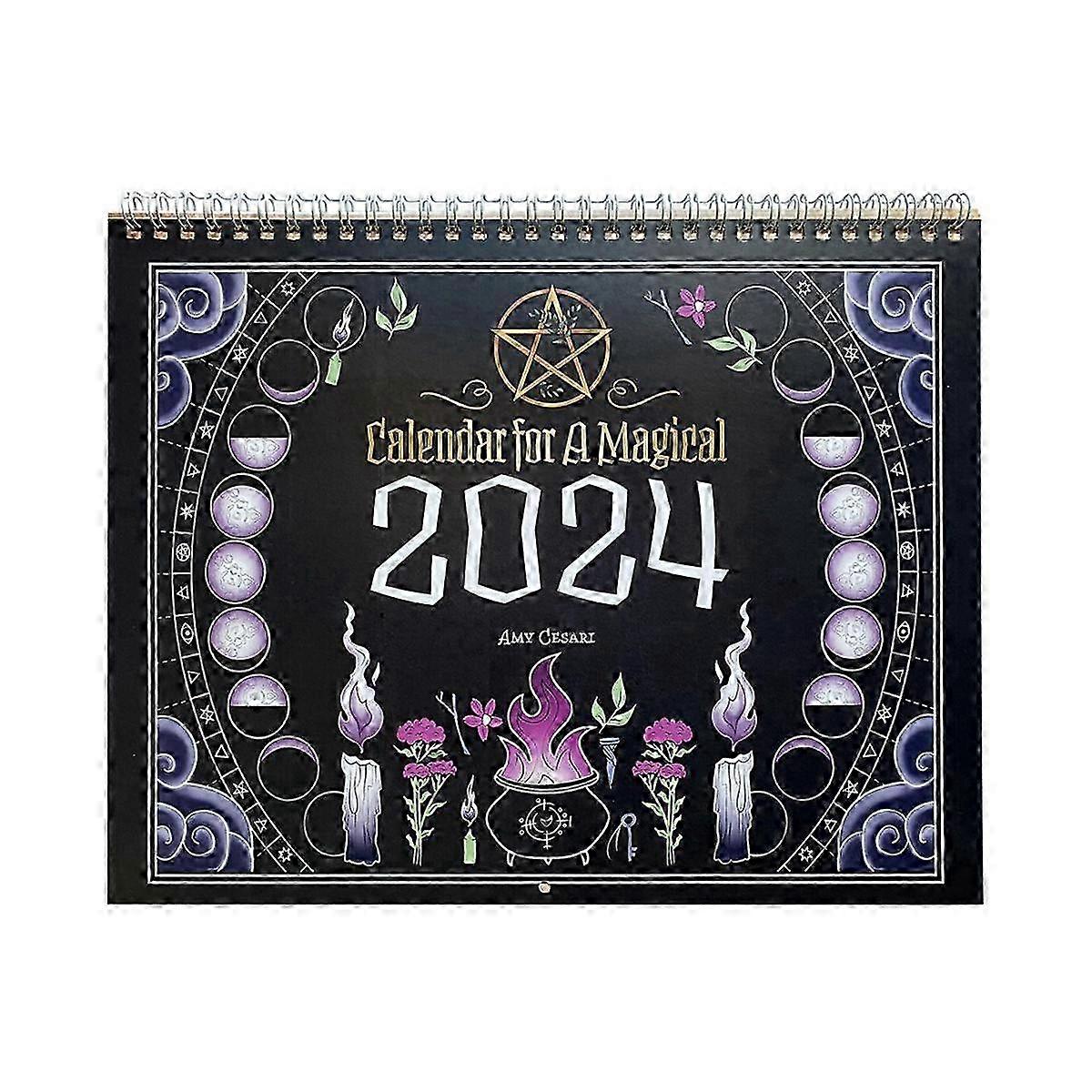 Nowy Rok 2024 Magiczny kalendarz ścienny do planowania czasu - magiczna czarownica Codzienny harmonogram Decor