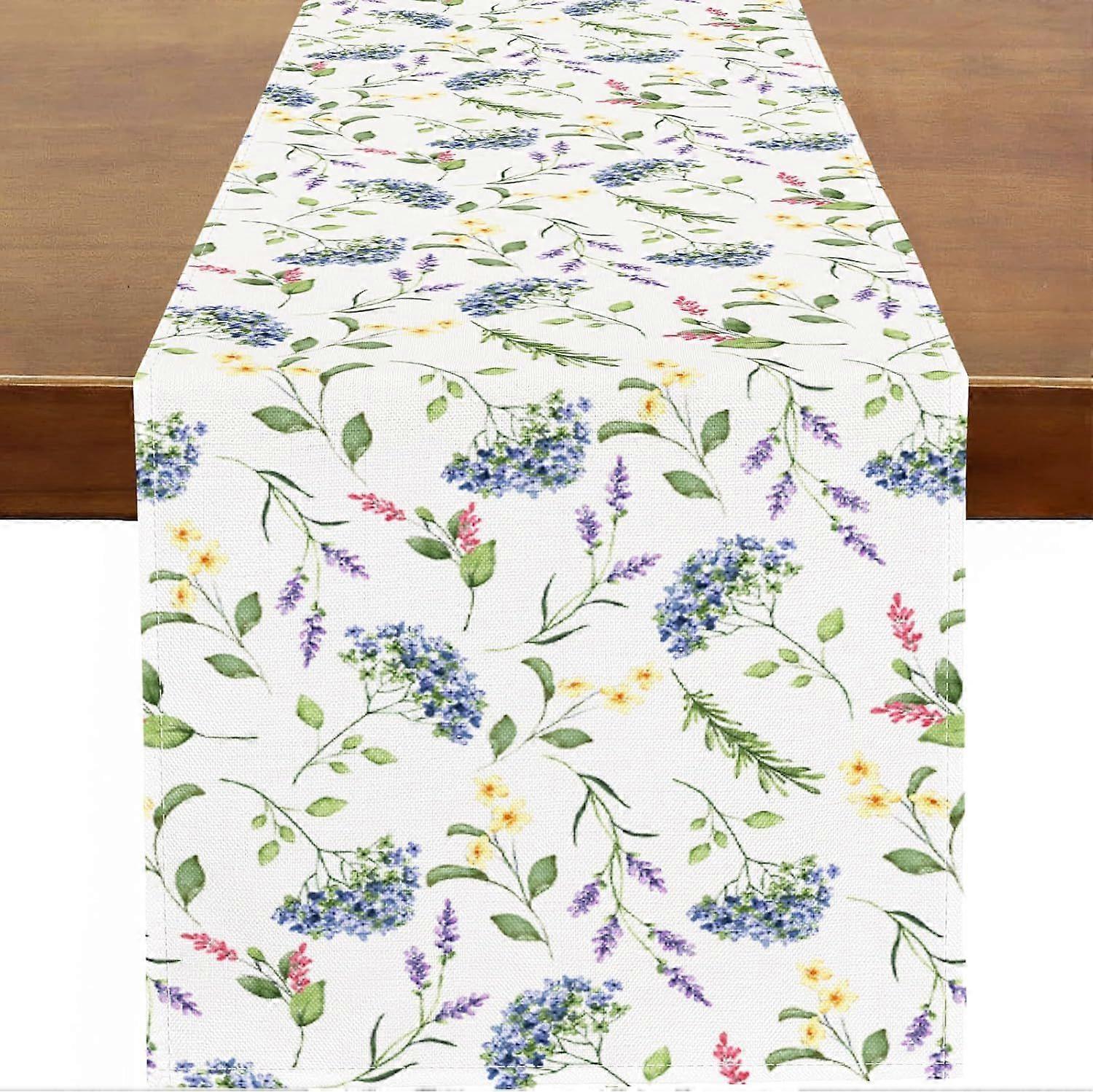 Spring Summer Hydrangea Table Runner Blue Floral Flowers Table Runner Kitchen