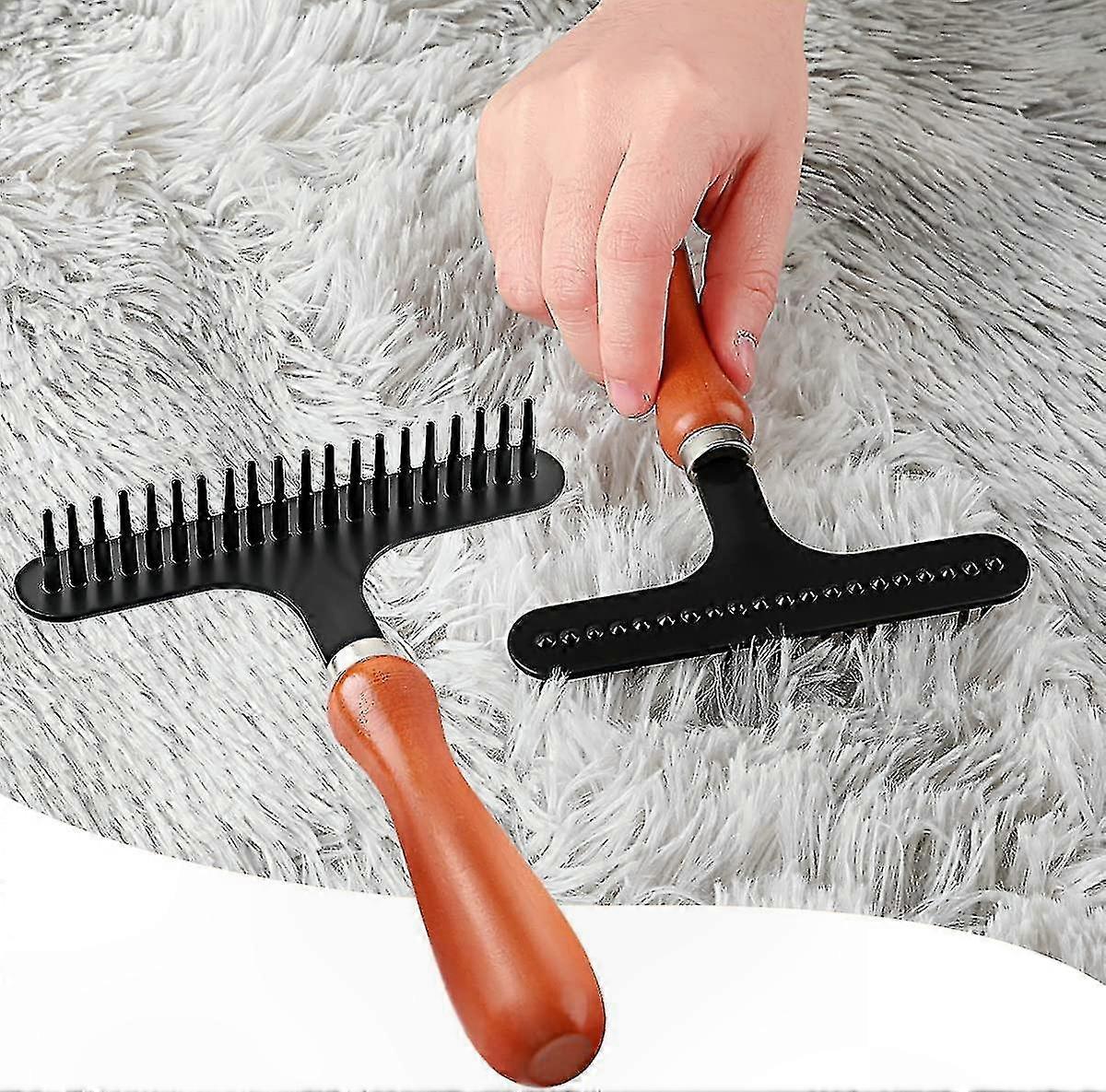 Handheld Carpet Rake for Deep Cleaning - Removes Hair and Restores Texture on Plush Carpets