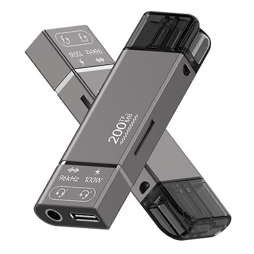 Type-C to TF + 3.5mm + Type-C PD 100W Charging 3 in 1 Card Reader with DAC Chip
