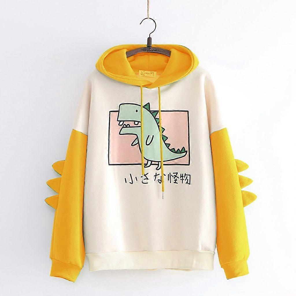 Dinosaur Print Color Block Hoodie Women's Campus Style Casual Loose Long Sleeve